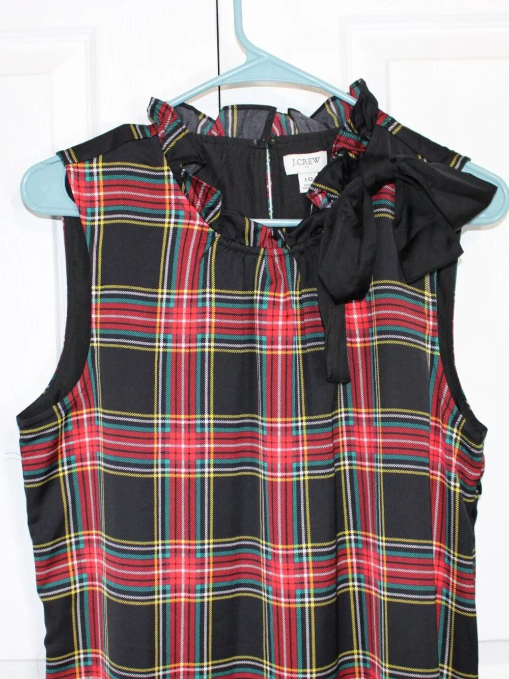 NWT J.Crew Tartan Plaid Sleeveless Midi Dress with Bow-Neck Tie